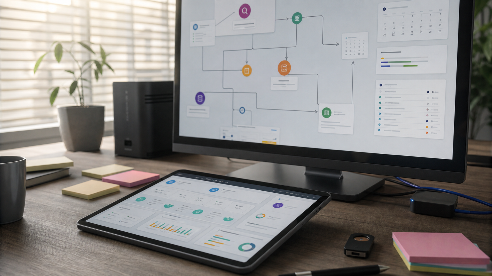 Business automation dashboard with custom software and AI workflow mapping